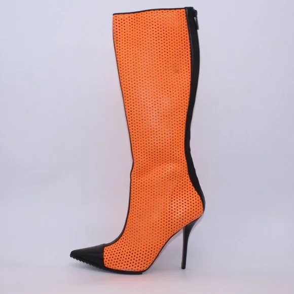 Michael Kors Perforated Leather Abigail Runway Boots Orange/Black Size 40 New - Picture 10 of 12